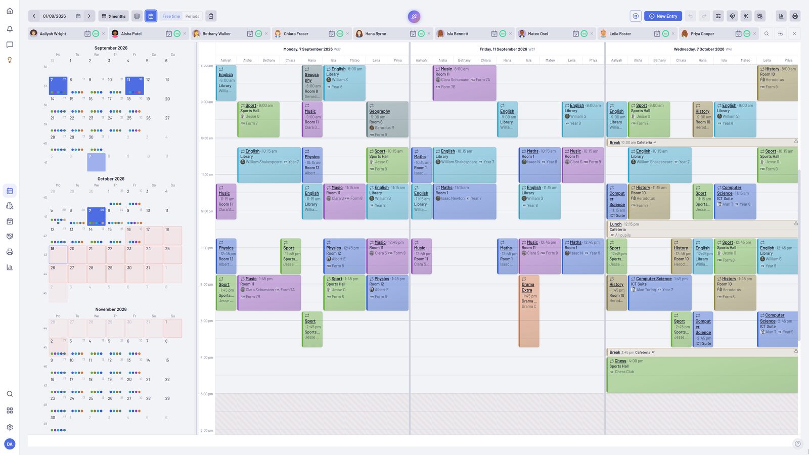 Dates from across the year shown side by side in calendar mode.