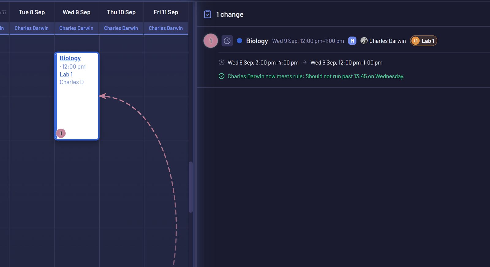 The entry moved in plan mode, with the rule now satisfied.